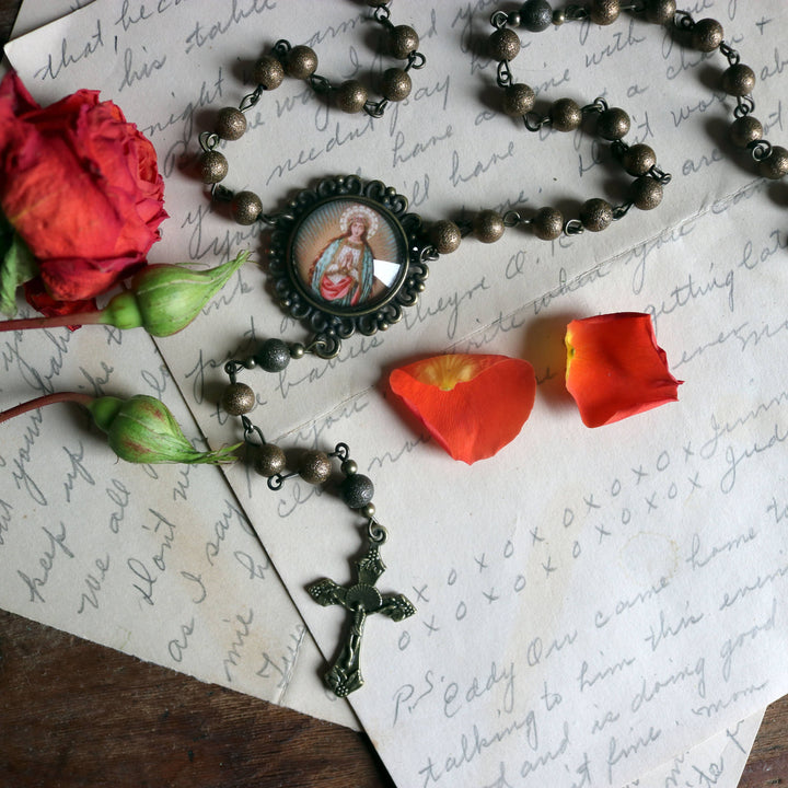Bronze Glass Beaded Rosary