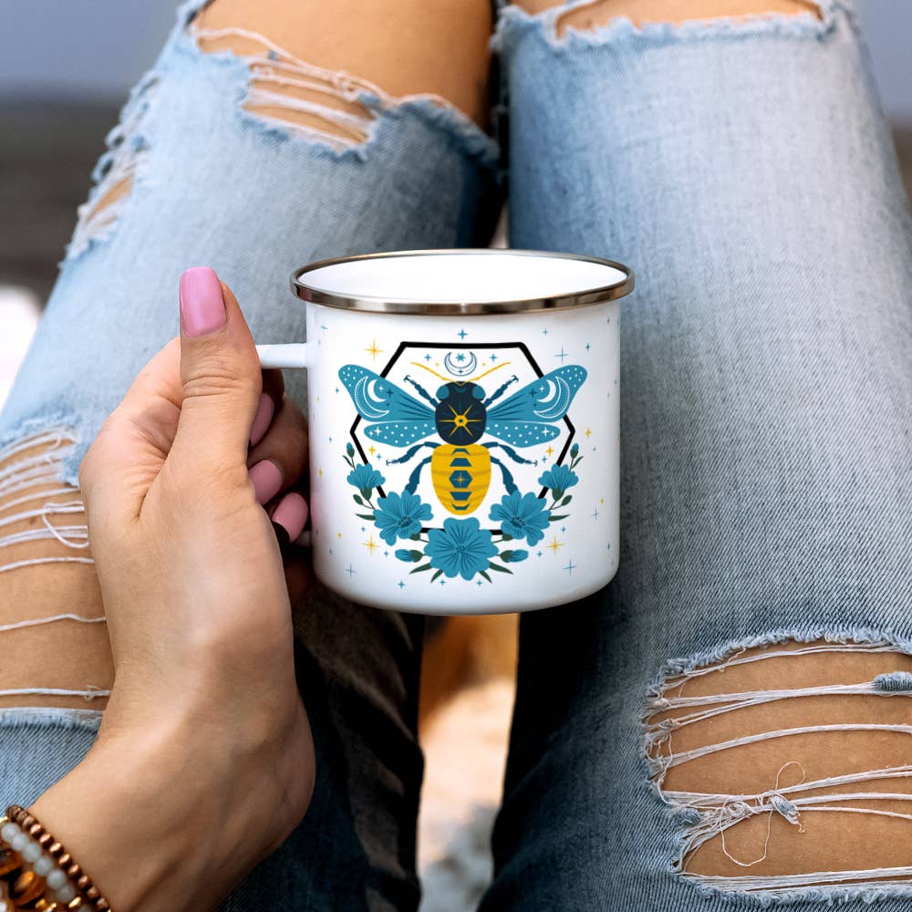 Loftipop - Celestial Bee Camp Mug, Honey Bee Nature Moon Stars Cup: 12oz camp mug