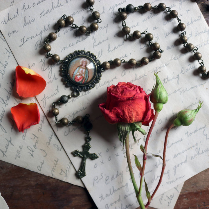 Bronze Glass Beaded Rosary