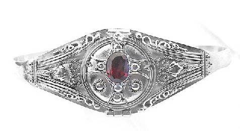 Silver Insanity - Medieval Sterling Silver Garnet Locket Box Poison Cuff Bracelet