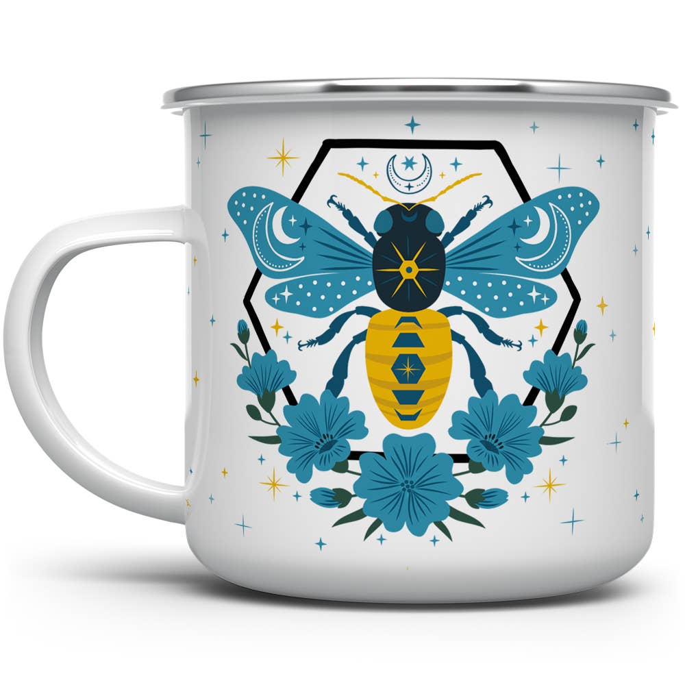 Loftipop - Celestial Bee Camp Mug, Honey Bee Nature Moon Stars Cup: 12oz camp mug