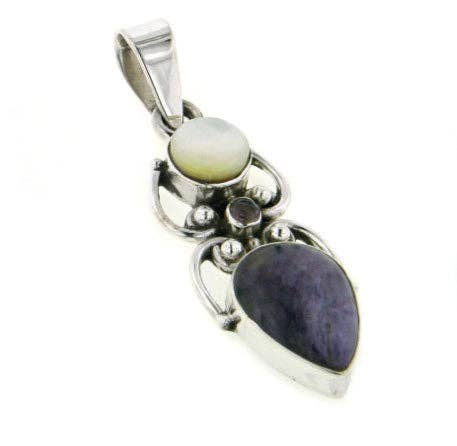 Silver Insanity - Charoite, Mother of Pearl, and Amethyst Slide Pendant