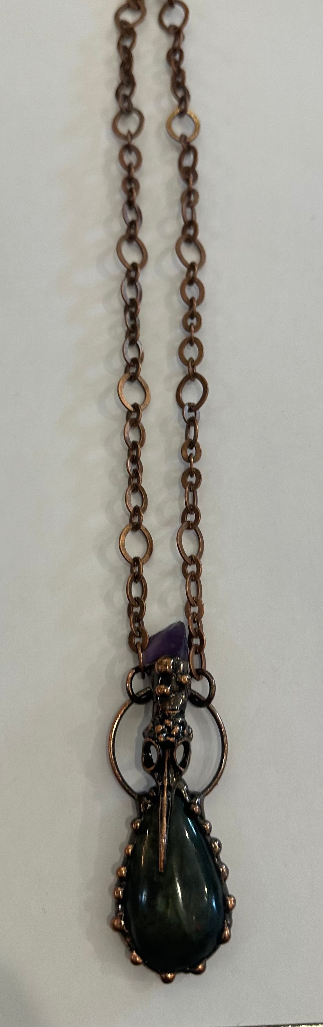 Labradorite and Amethyst with Bird Skull Necklace
