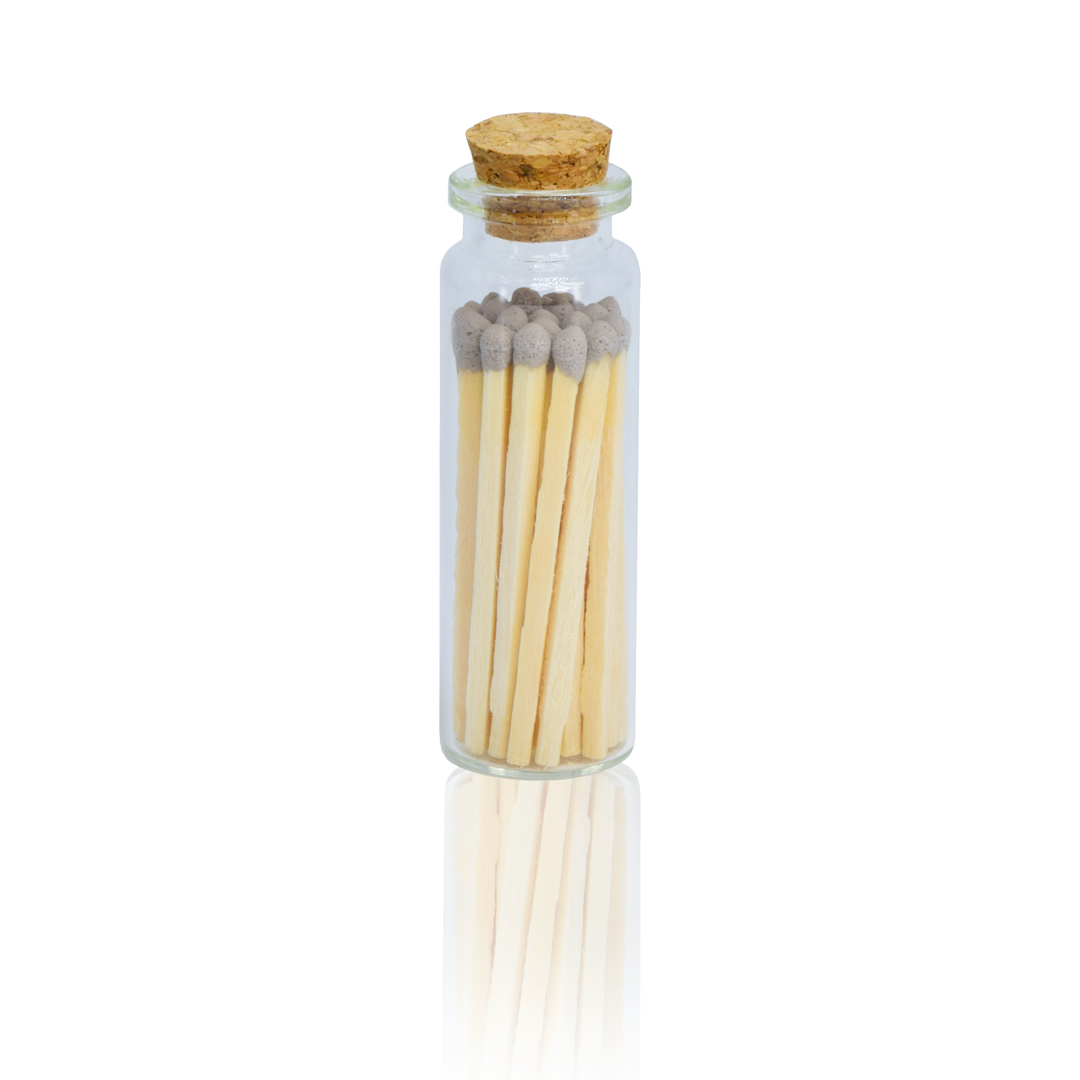 Small Match Bottles - Safety Matches in Jars with Striker: Charcoal / 20 Matchsticks Jar