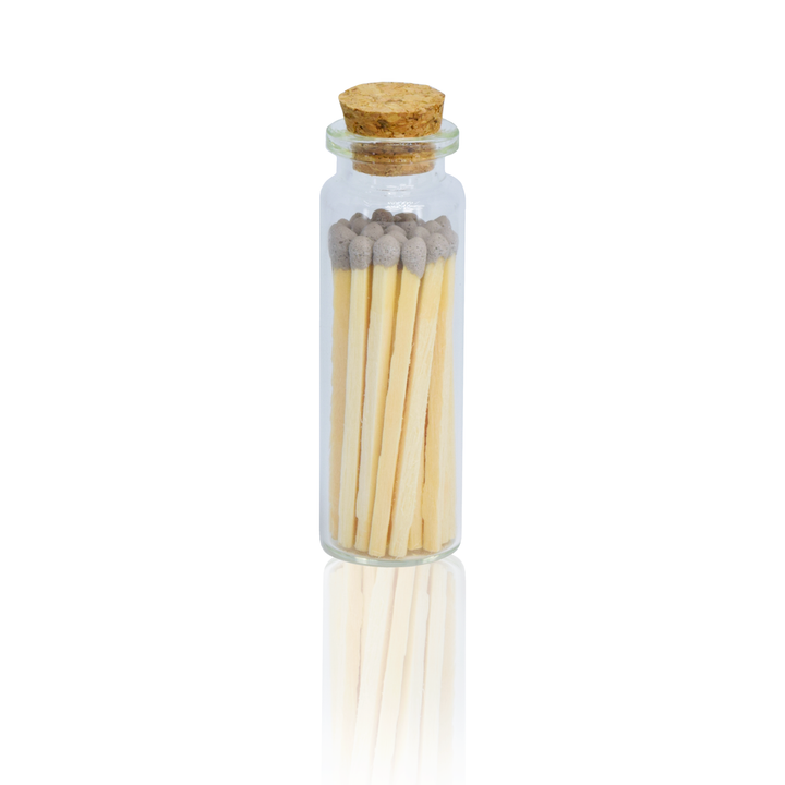 Small Match Bottles - Safety Matches in Jars with Striker: Charcoal / 20 Matchsticks Jar