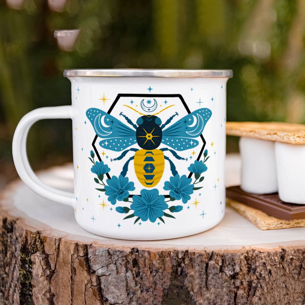 Loftipop - Celestial Bee Camp Mug, Honey Bee Nature Moon Stars Cup: 12oz camp mug