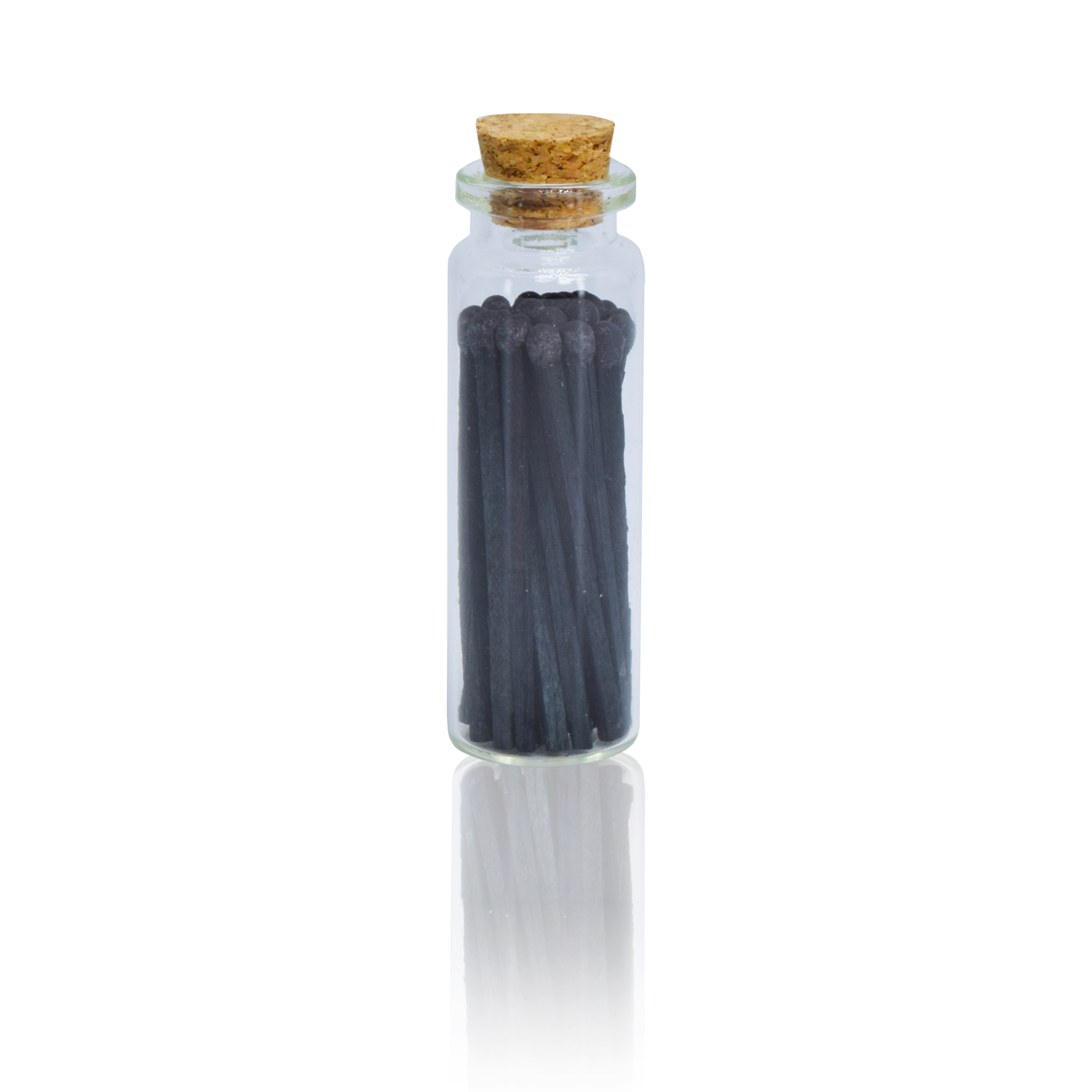 Small Match Bottles - Safety Matches in Jars with Striker: Charcoal / 40 Matchsticks Jar