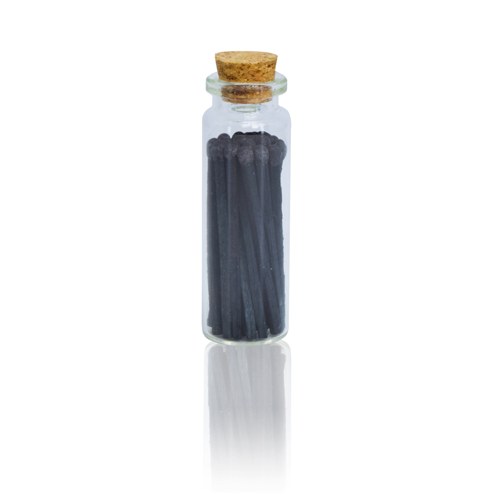Small Match Bottles - Safety Matches in Jars with Striker: Charcoal / 40 Matchsticks Jar