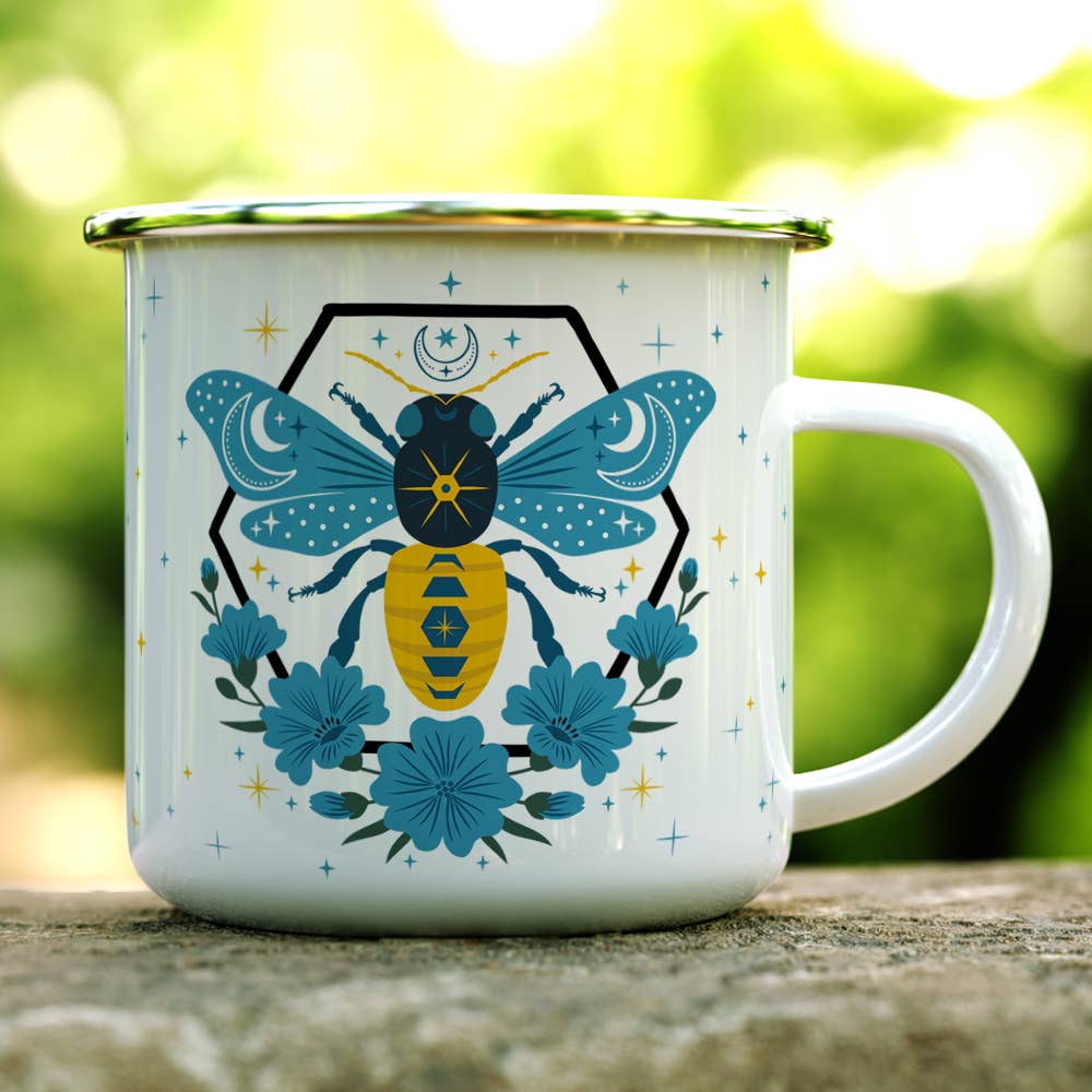Loftipop - Celestial Bee Camp Mug, Honey Bee Nature Moon Stars Cup: 12oz camp mug