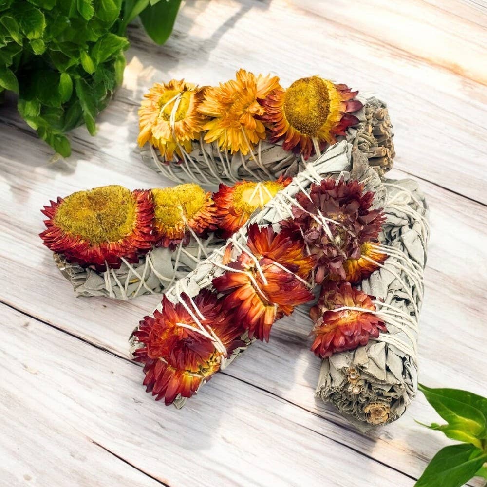 Sage Bundle - Red & Yellow Strawflower