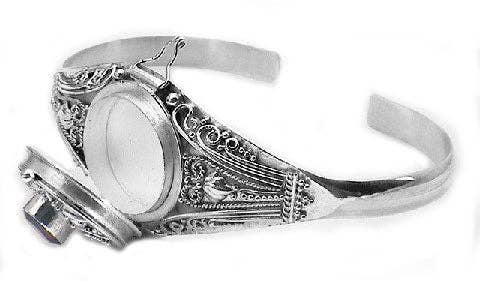 Silver Insanity - Medieval Sterling Silver Garnet Locket Box Poison Cuff Bracelet