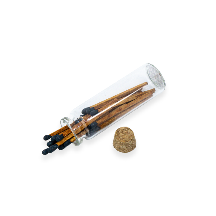 Small Match Bottles - Safety Matches in Jars with Striker: Charcoal / 20 Matchsticks Jar
