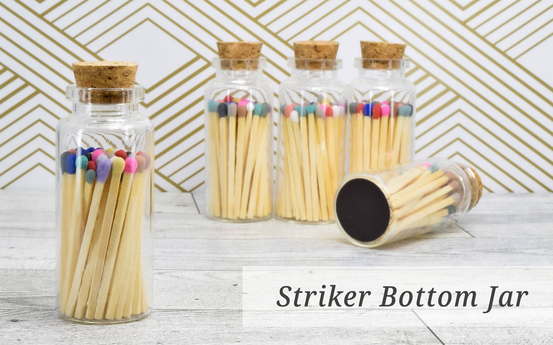 Small Match Bottles - Safety Matches in Jars with Striker: Charcoal / 40 Matchsticks Jar