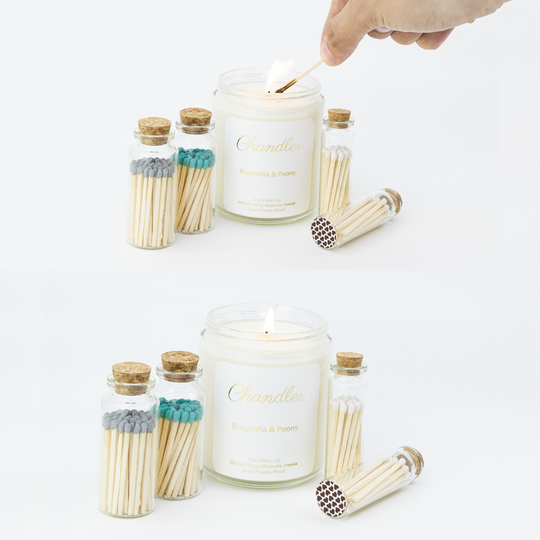 Small Match Bottles - Safety Matches in Jars with Striker: Charcoal / 40 Matchsticks Jar
