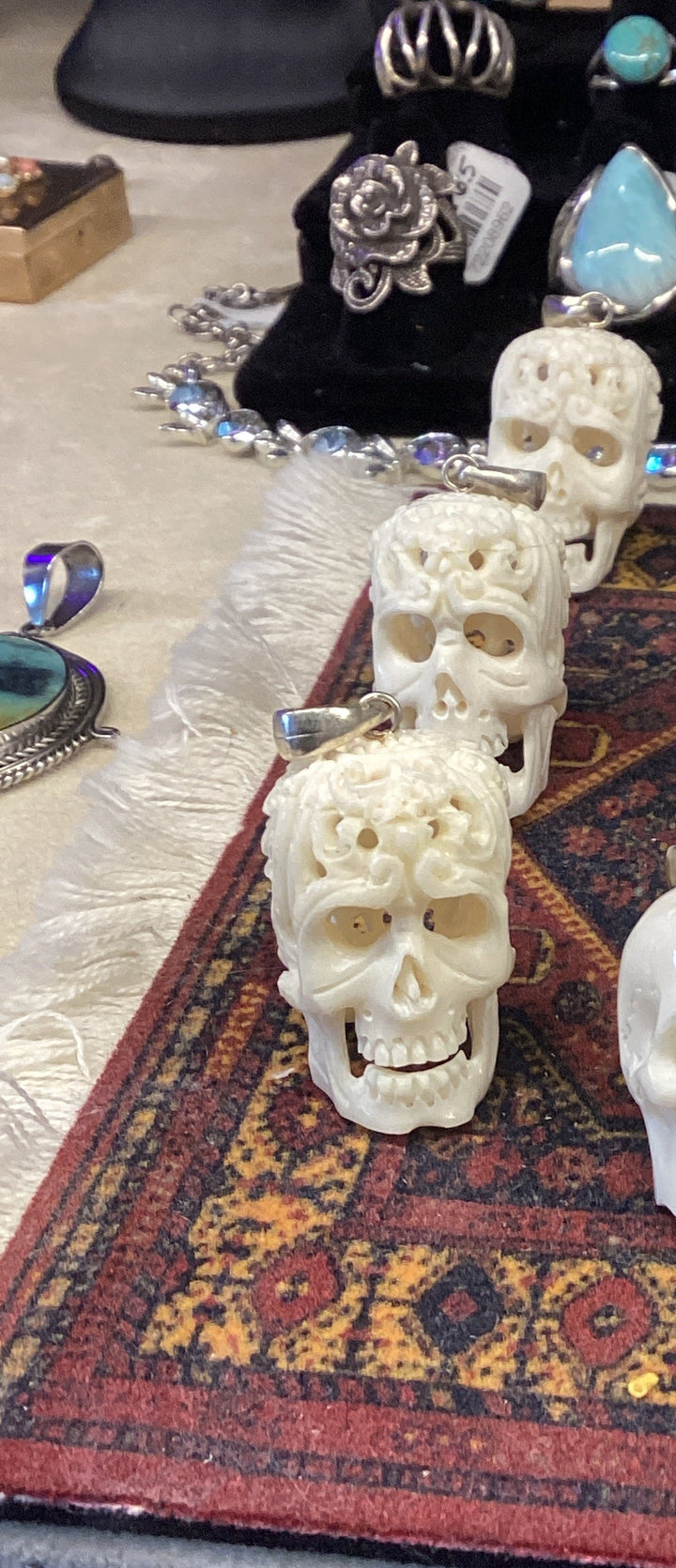 Carved Ivory Skull Pendant (Detailed)