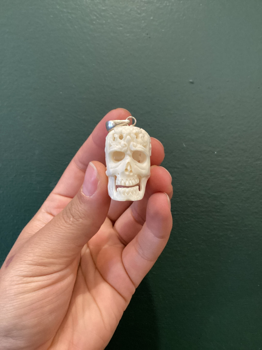 Carved Ivory Skull Pendant (Detailed)