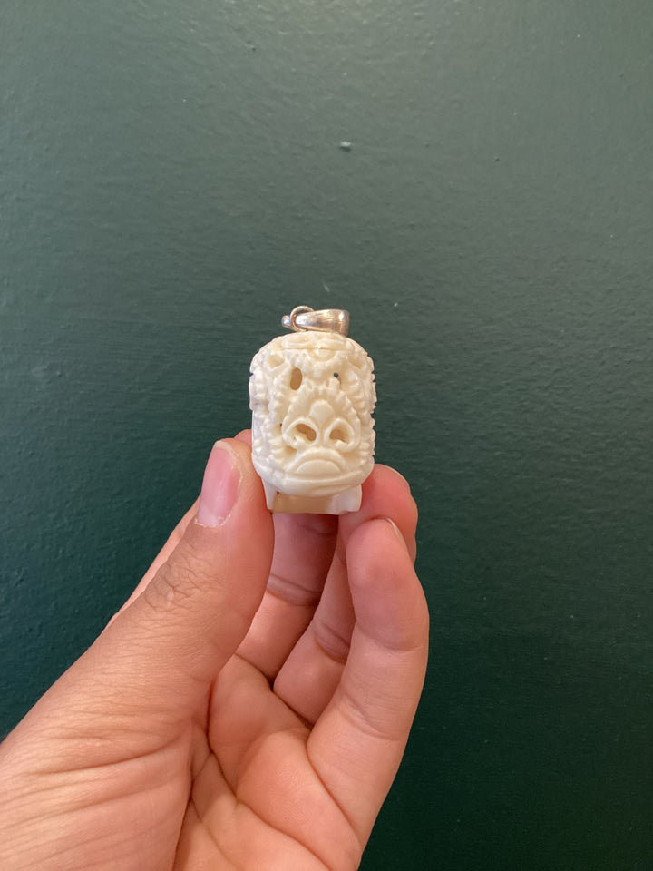 Carved Ivory Skull Pendant (Detailed)