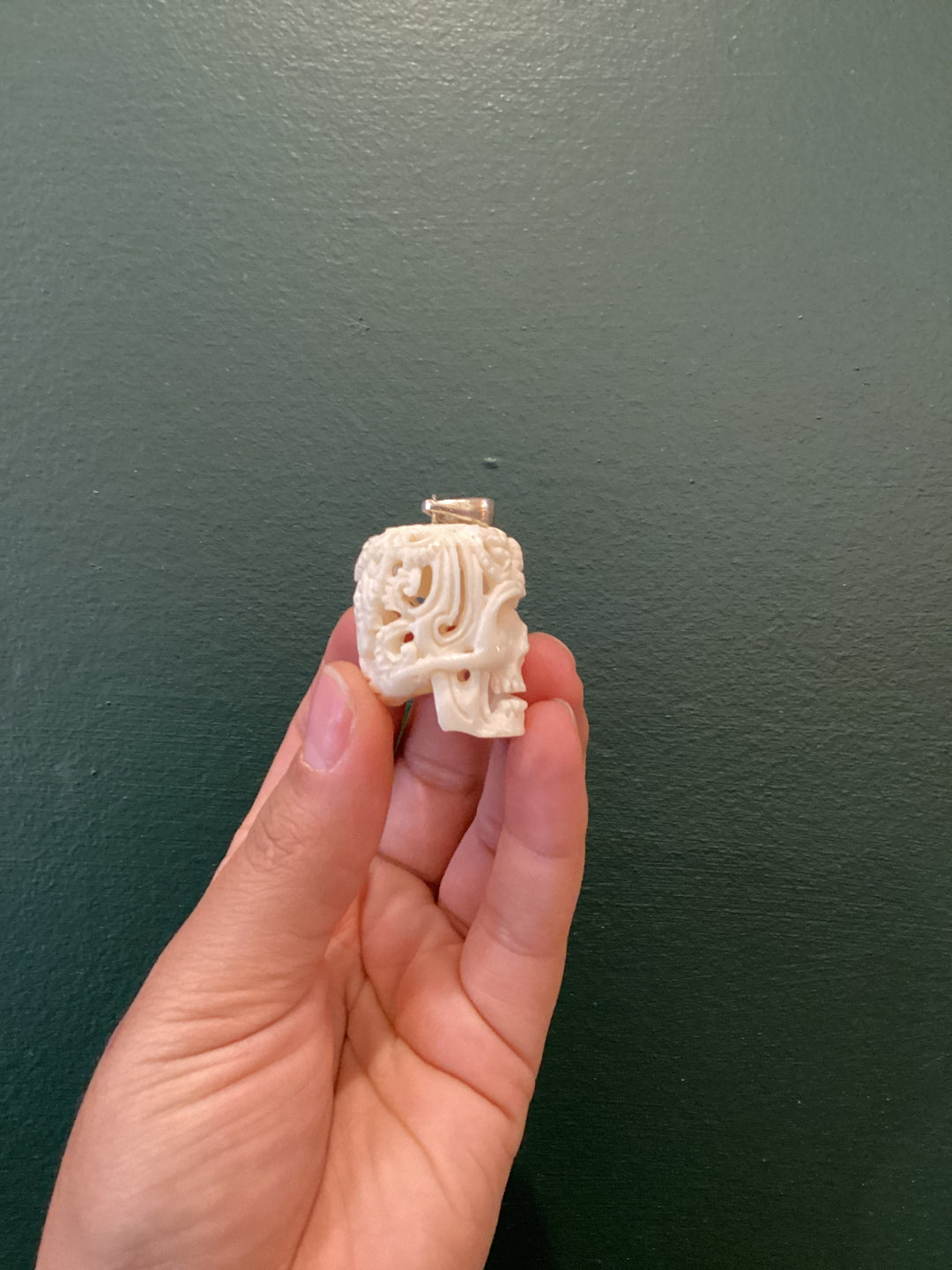 Carved Ivory Skull Pendant (Detailed)