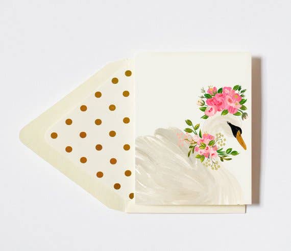 The First Snow - Crowned Swan With Flowers Greeting Card
