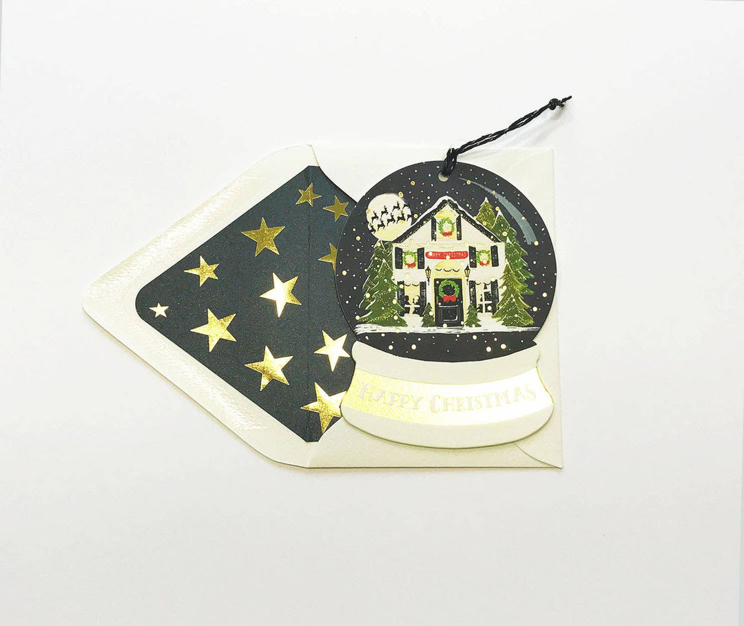 The First Snow - Happy Christmas Snow globe Ornament Greeting Card