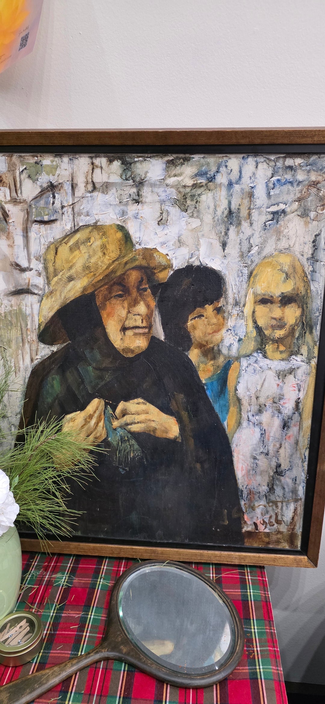Cursed painting dated 1966, came with a hand written letter warning us of it's dark entities in which it brings. Painting shows and old native woman, 2 young children without whites in their eyes. One native the other blonde and white.