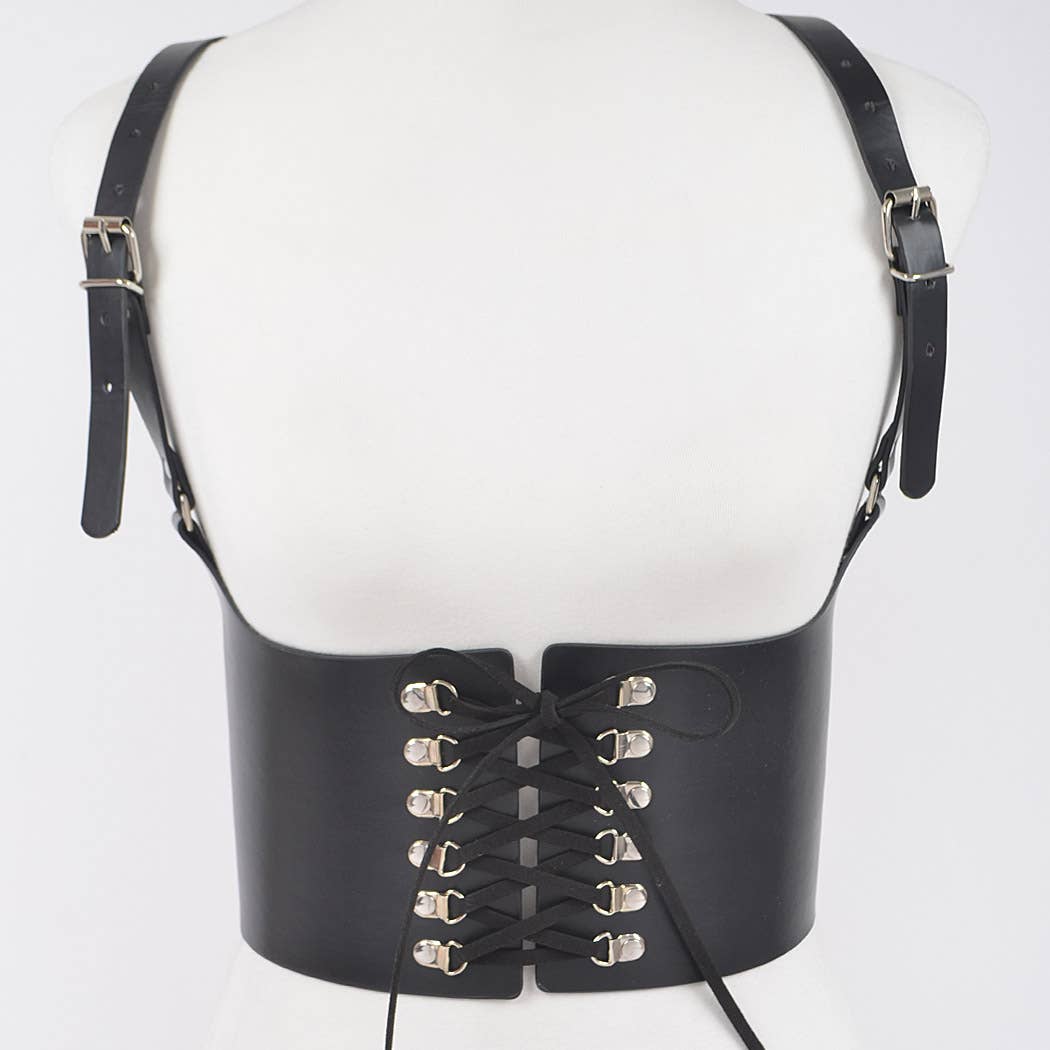 3AM BY H&D ACCESSORIES - Vegan Leather Corset Harness Belt: BK