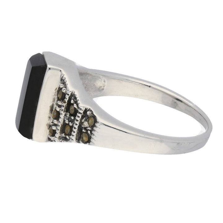 Silver Insanity - Marcasite and Black Onyx Sterling Silver Bar Ring