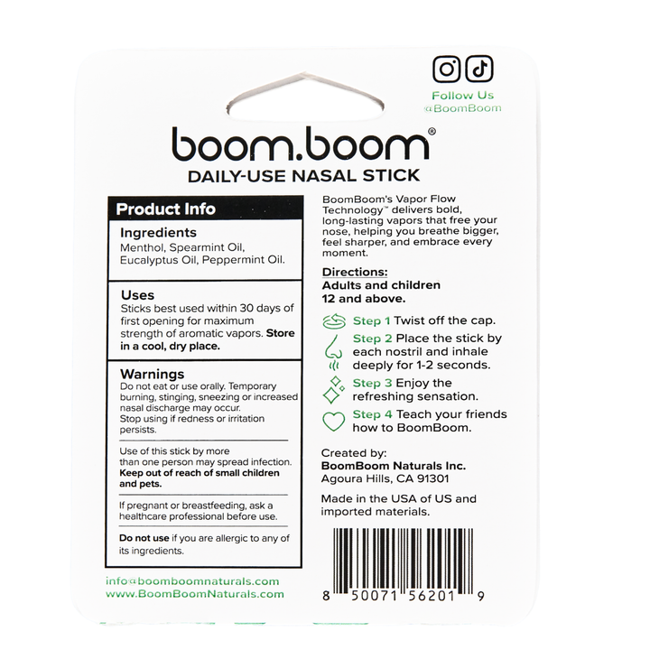 BoomBoom - Nasal Stick - Spearmint (24 units): 24 sticks (4 countertop displays)
