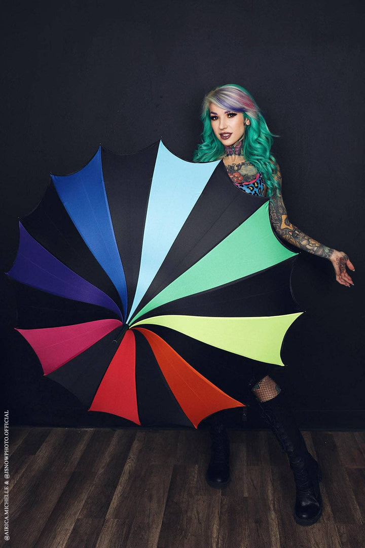 vampirefreaks - Batwing Pagoda Umbrella [Goth Rainbow]