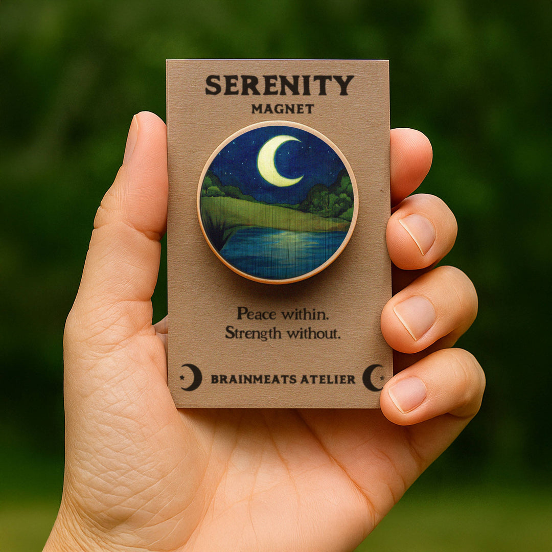 Brainmeats Atelier - Serenity Magnet – Crescent Moon Token for Inner Peace