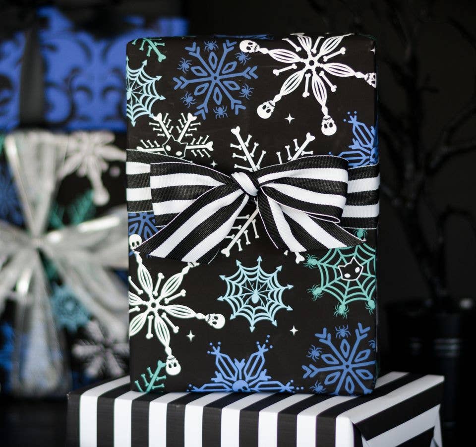 Spooky Cat Press - Skull Snowflake Gift Wrap (8ft Roll)