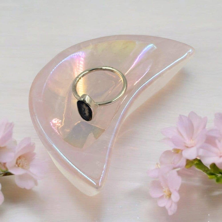 Earths Elements Wholesale - Shaped Crystals - Aura Rose Quartz Trinket Dish, Moon