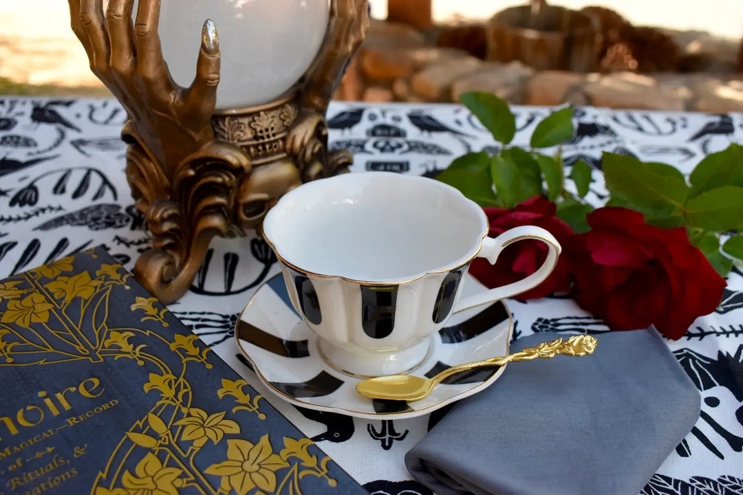 Black and White Teacup and Saucer