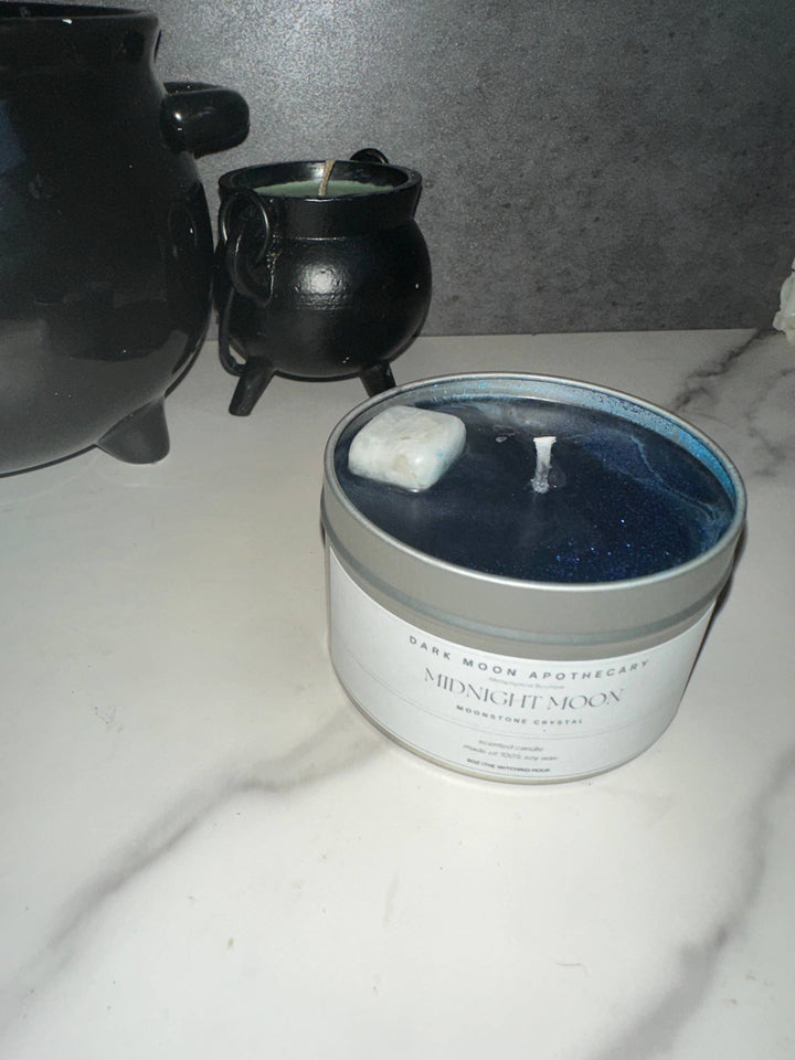The Dark Moon Apothecary - Midnight Moon 8oz Soy candle with Moonstone Crystal