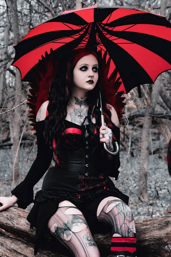 vampirefreaks - Batwing Pagoda Umbrella [BLACK/RED STRIPED]