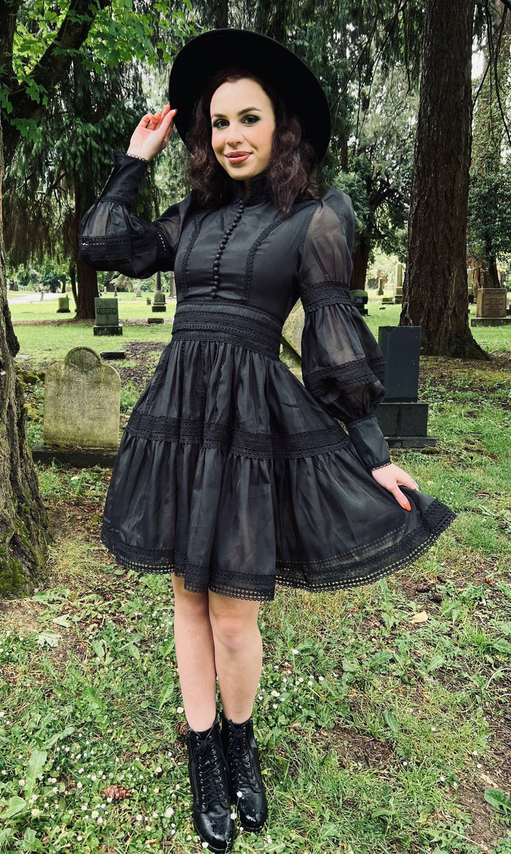 Morgana Dress, Romantic Victorian Inspired Party Dress - BLACK