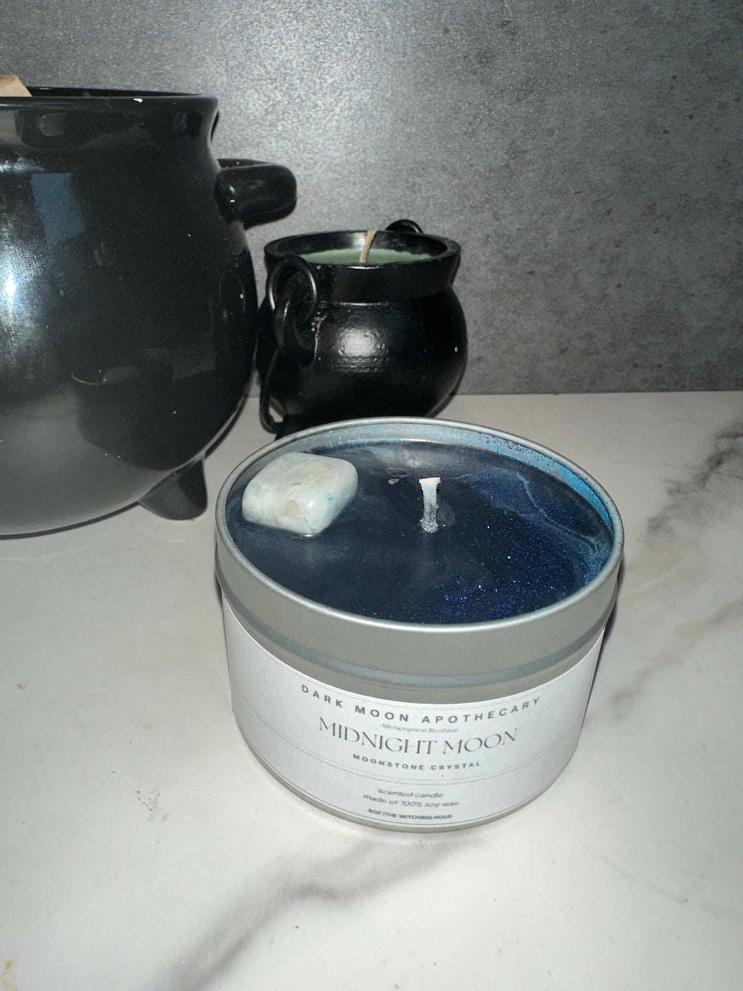 The Dark Moon Apothecary - Midnight Moon 8oz Soy candle with Moonstone Crystal