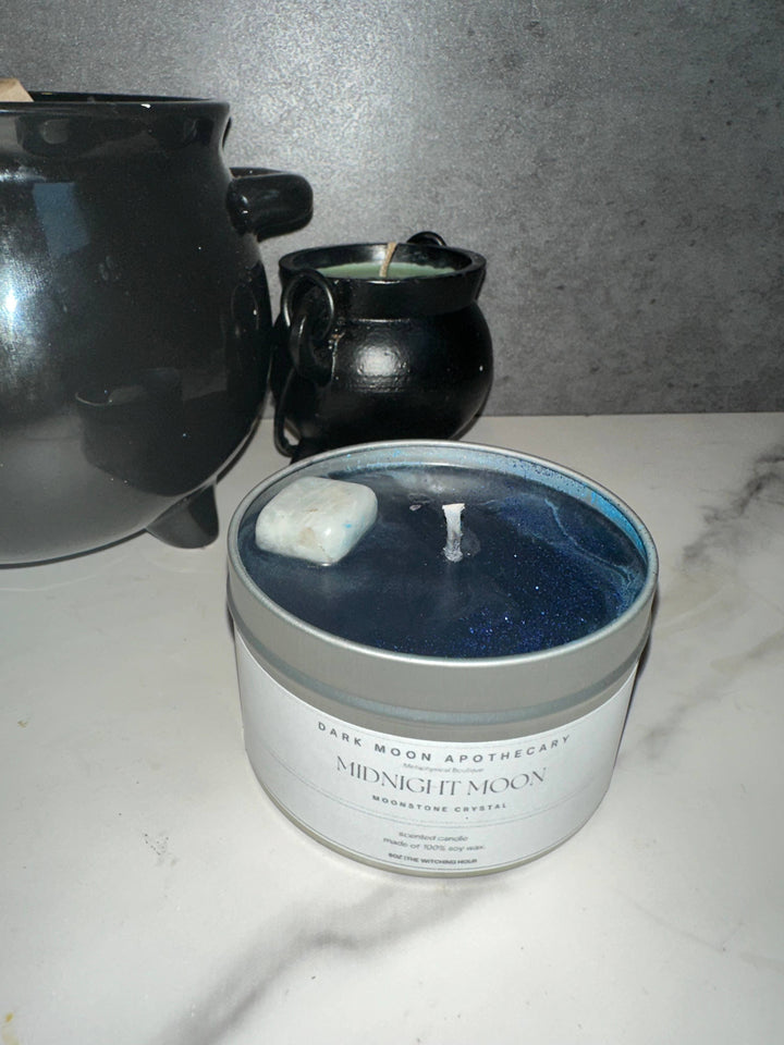 The Dark Moon Apothecary - Midnight Moon 8oz Soy candle with Moonstone Crystal