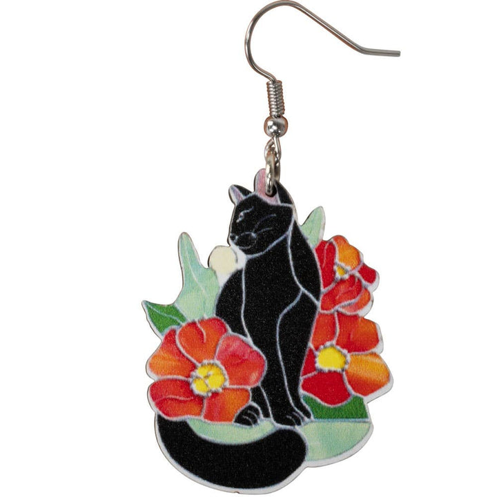 Benjamin International - WOOD CAT SITTING W/FLOWERS EAR