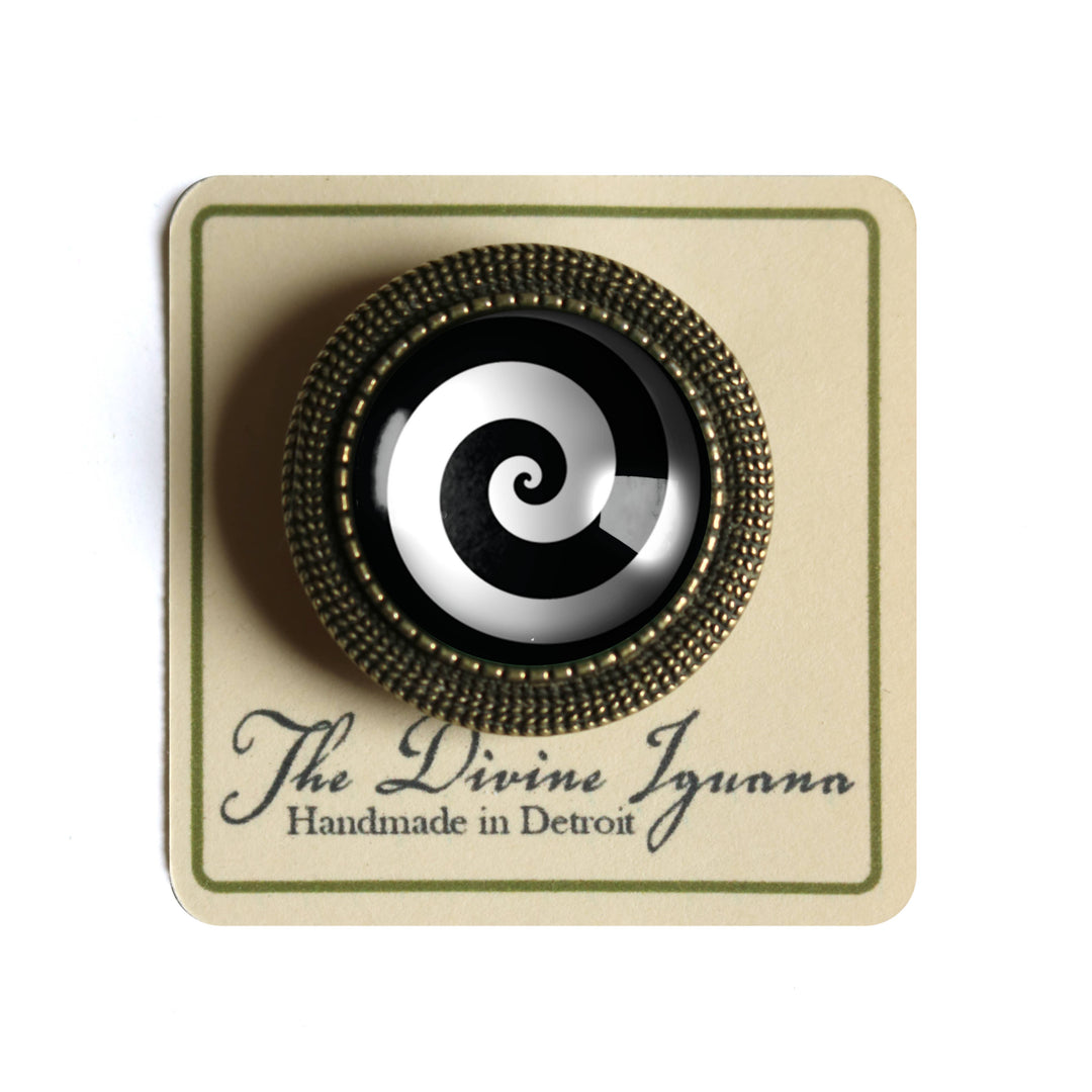 Black and White Spiral Goth Halloween Brooch