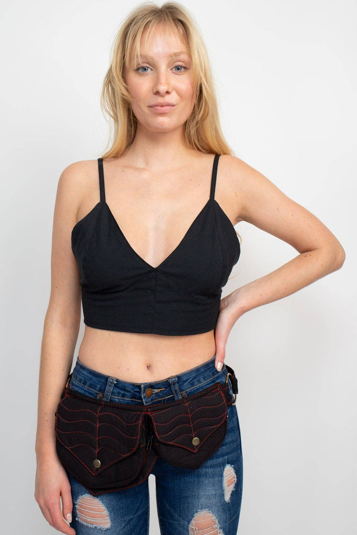 Lakhays Collection Inc. - Cotton two Leaf Pocket Waist Belt: Black / One Size