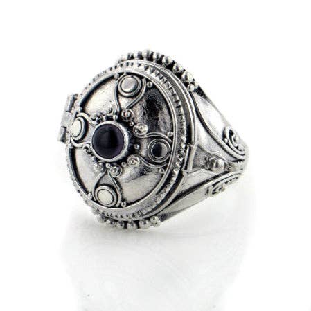 Silver Insanity - Gothic Oval Poison Box Ring Sterling Silver: Black Onyx