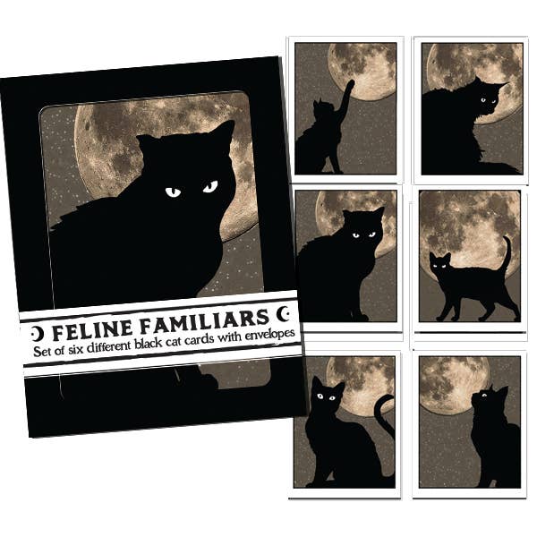 Brainmeats Atelier - Feline Familiars – Boxed Black Cat Moon Notecard Set