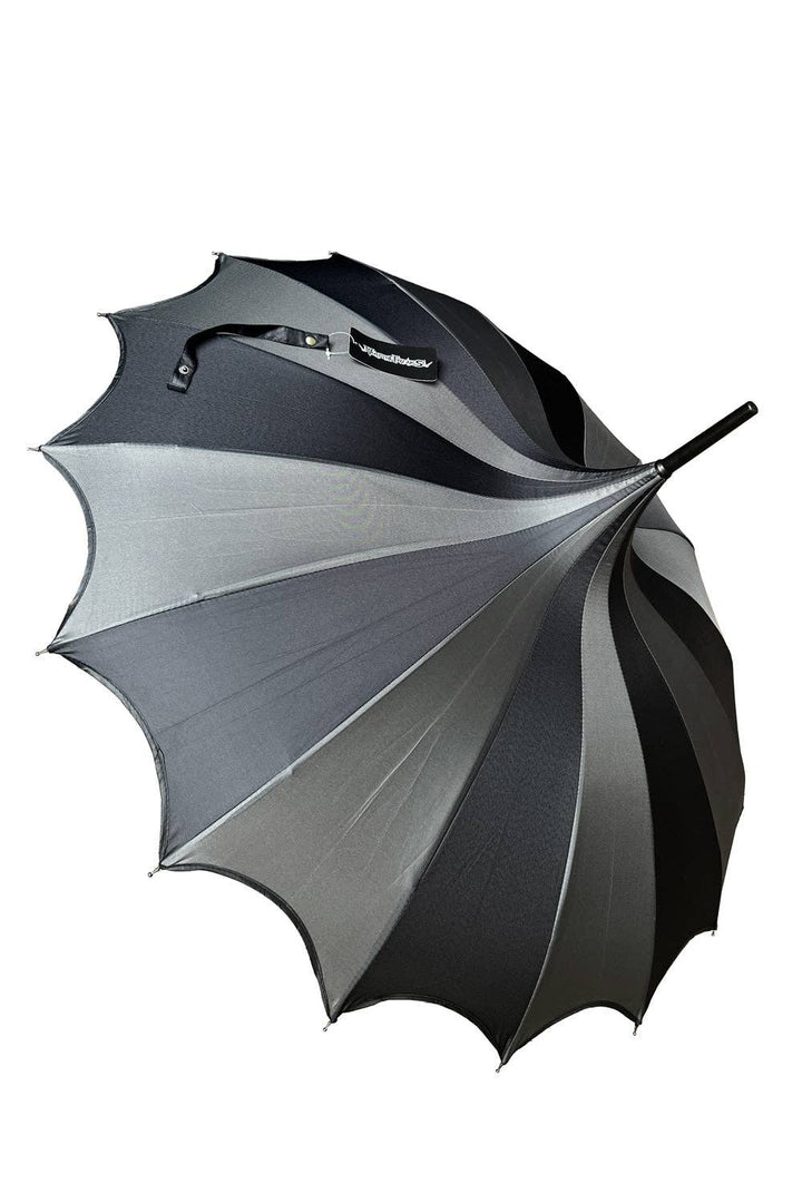 vampirefreaks - Batwing Pagoda Umbrella [BLACK/GRAY STRIPED]
