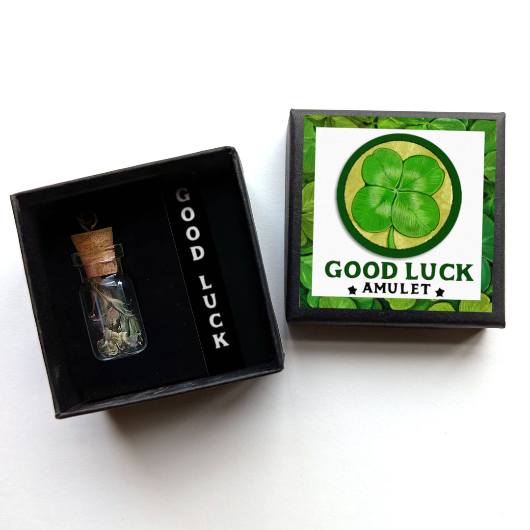 Brainmeats Atelier - Good Luck Amulet – Fortune &amp; Joy Talisman Necklace w/ Clover