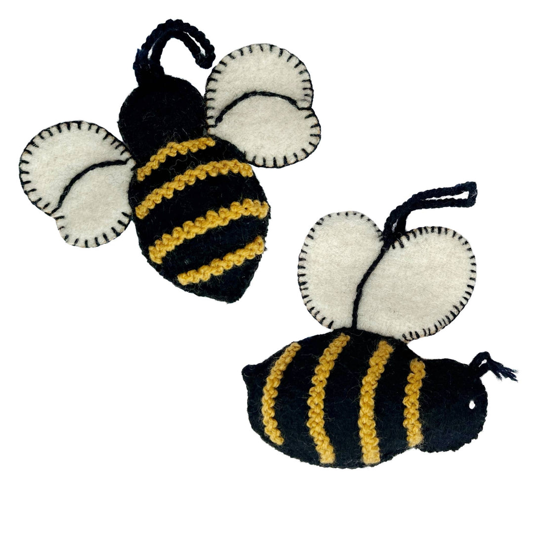 Ornaments 4 Orphans - Bee Embroidered Wool Christmas Ornament: Wings Out