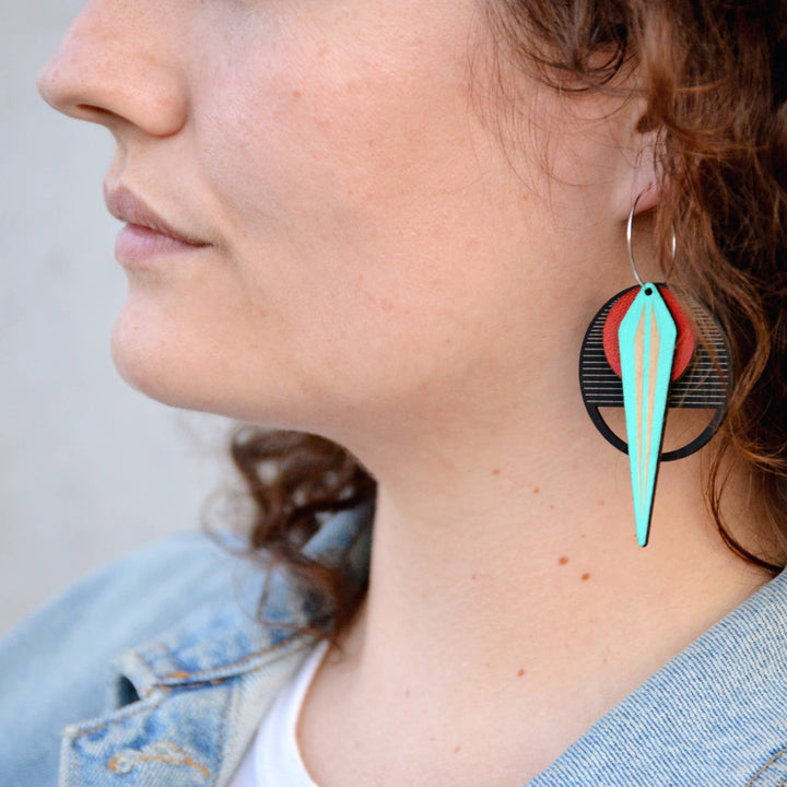 Architectural Lightweight Leather + Birch earring