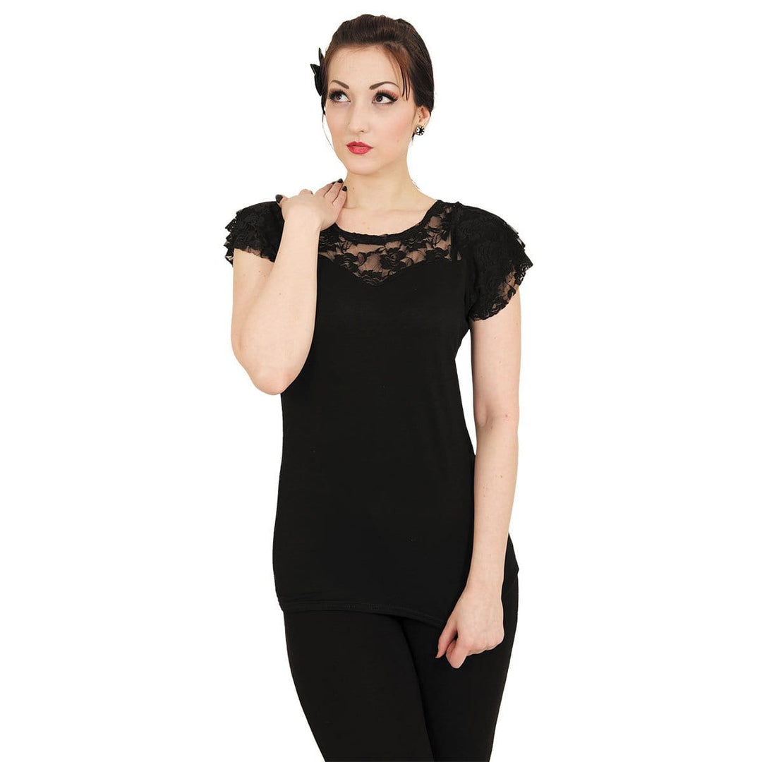 Spiral - Black Lace Short-Sleeved Top