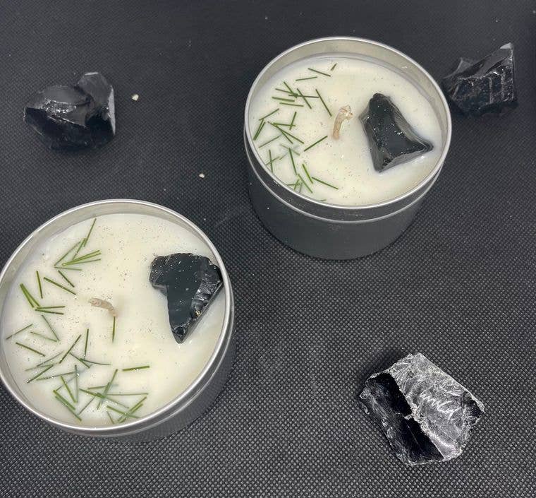 Protection Intention Tin Soy Crystal Candle w/ Obsidian