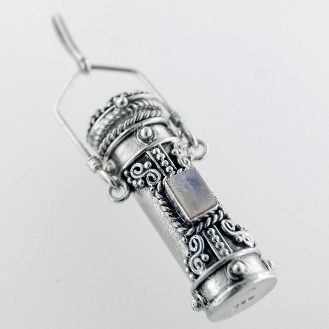 Silver Insanity - Poison Bottle - Tall Sterling Silver Pillbox Urn Pendant: Garnet